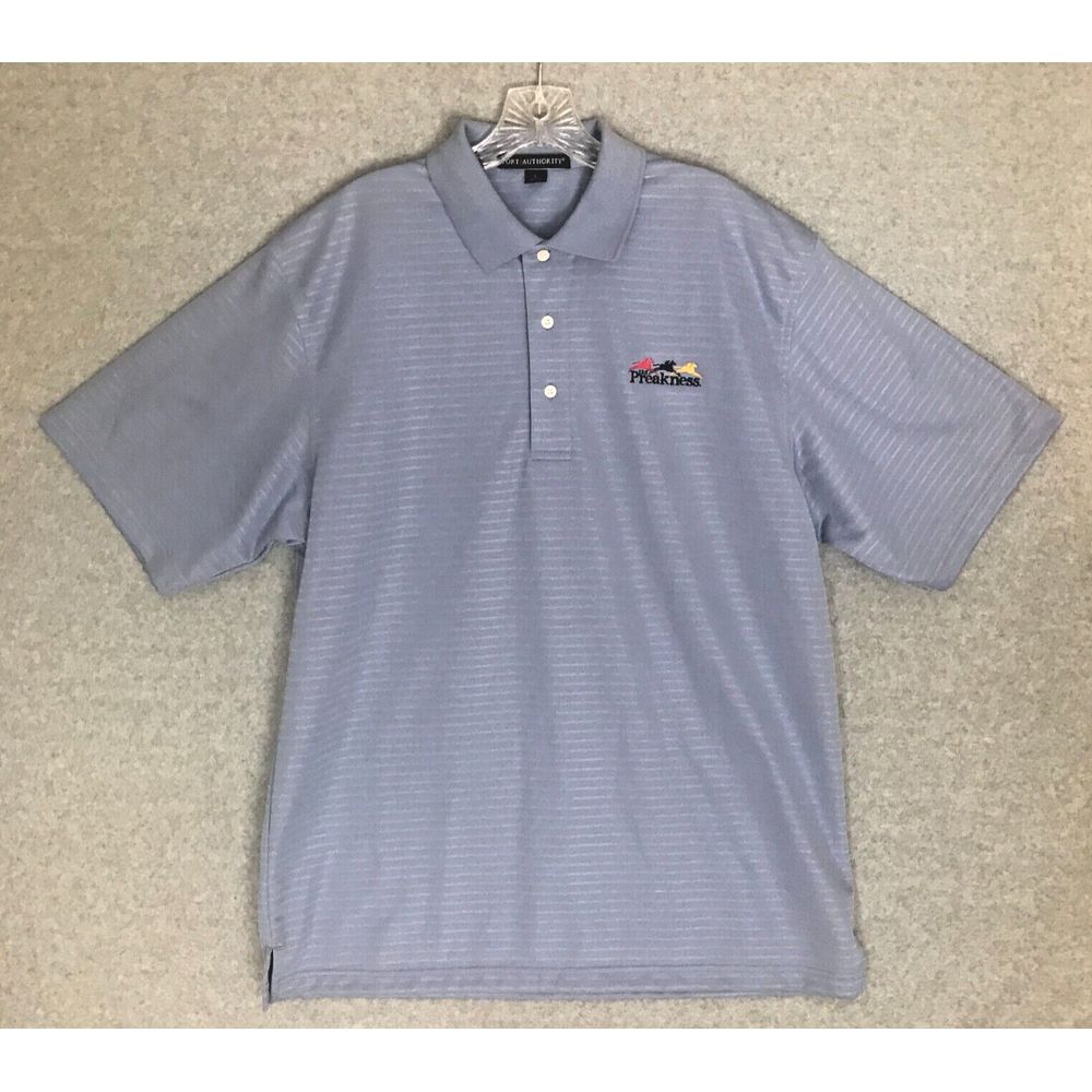 135th Preakness Horse Racing Polo Shirt Mens Large Blue Short Sleeve Embroidered